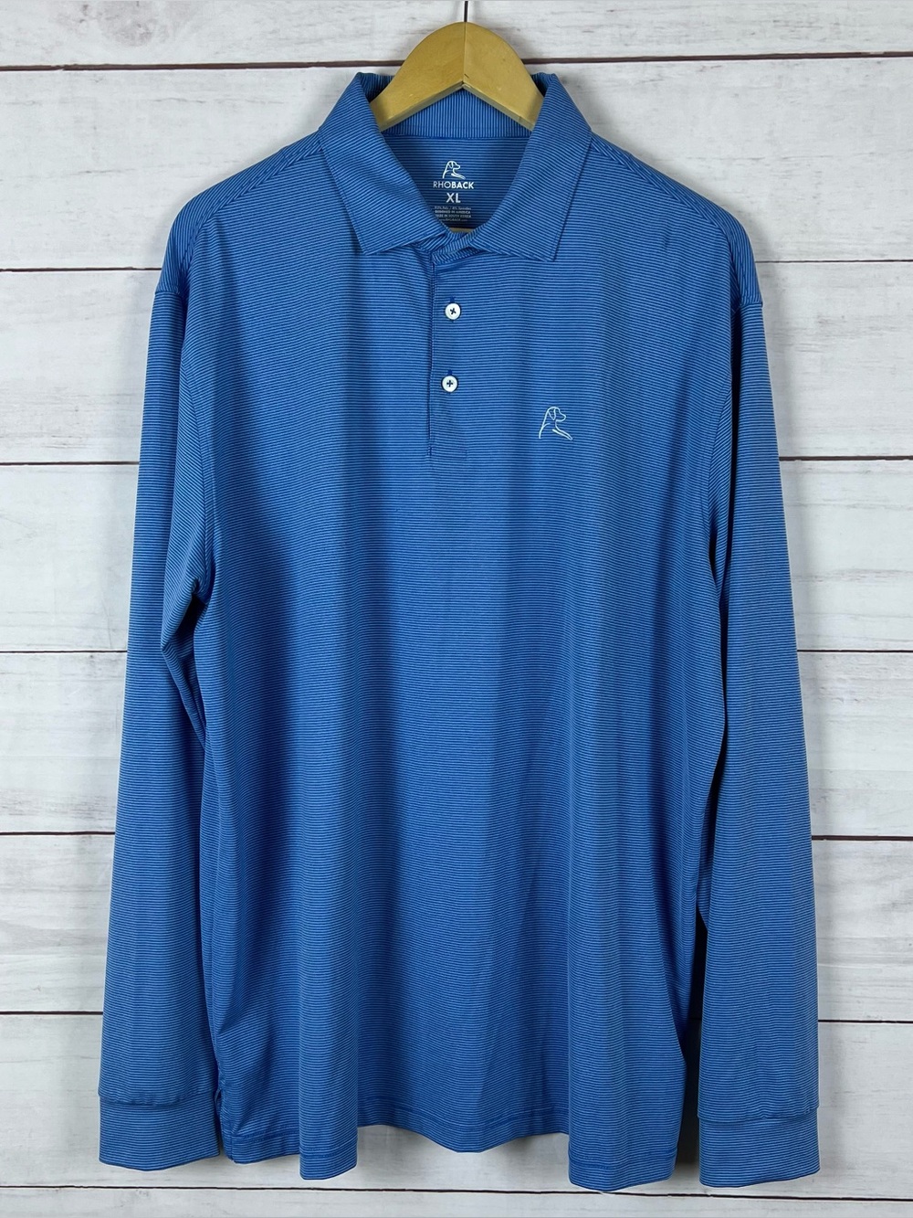 Rhoback Polo Shirt Mens XL Blue Stripe Golf Performance Long Sleeve Stretch